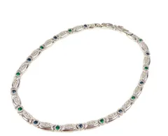 ニナリッチ　NINA RICCI　カラーストーン　デザイン　ネックレス　グリーン/ネイビー/シルバーカラー　送料無料