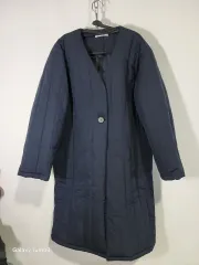 ネイビー キルティング ロング コート