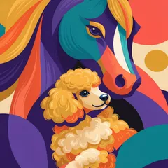 【馬と犬 - トイプードル・犬 No.6】高品質ジークレー版画★ 名入れOK★ うちの子に描き変え可能です。