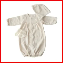 【在庫処分】[Kufuu] ベビー ドレス オーガニック コットン 3点セット ボンネット 靴下 セット セレモニー ツーウェイオール ワンピース 女の子 男の子 日本製 綿100％ 退院 お宮参りロンパース ニット 通年素材 出産祝い