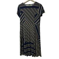 Leilian(レリアン) ワンピース サイズ11 M レディース - ネイビー×ライトブラウン 半袖/ひざ丈/斜めストライプ