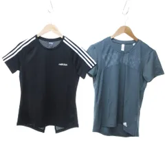 アディダス adidas 美品 スポーツウエア Tシャツ カットソー 半袖 2点セット おまとめ 黒 ブラック 青系 ブルー系 L