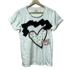 LANVIN en Bleu(ランバンオンブルー) 半袖Tシャツ サイズ38 M レディース - 白×黒×レッド クルーネック/ハート/パール/リボン