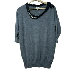 ランバンオンブルー 七分袖セーター サイズ38 M レディース - ダークグレー クルーネック/グログランリボン/パール/ラインストーン