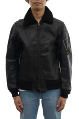 J.S.ホームステッド／J.S.Homestead フライトジャケット JKT アウター ミリタリー メンズ 男性 男性用レザー 革 本革 ブラック 黒  15-011-470-1170-3-0 B-15C ムートン リブ
