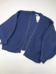 新品 DRESKIP ドレスキップ フェイクパール 長袖 カーディガン sizeL/青 ■■レディース