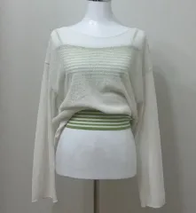 シースルー長袖Tシャツ グリーン ストライプ ノースリーブ コーディネートセット