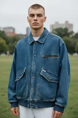 《人気・良シルエット》GUESS JEANS デニム ボンバージャケット 古着 ヴィンテージ刺繍 ゆるだぼ