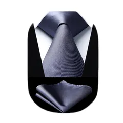 [HISDERN] 結婚式 グレー ネクタイ チーフ セット メンズ 無地 シルク フォーマル 礼服用 入学式 卒業式 プレゼント HL-03