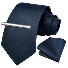 [HISDERN] ネクタイ メンズ ビジネス ネクタイ ネイビー ストライプ ネクタイピン 3点セット フォーマル 就活 入学式 卒業式 プレゼント A3-02