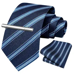 [HISDERN] ネクタイ セット メンズ ビジネス ネクタイ ネイビー ストライプ タイクリップ フォーマル 就活 入学式 卒業式 プレゼント A3-02