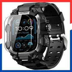 【数量限定】バンド一体型保護ケース 2/Ultra（49mm）用 強化ガラスフィルム付き 3/Ultra TPU 耐衝撃 Ultra 高耐久 Watch 簡単装着 Apple 通気性 に対応 アウトドア/スポーツ向け ULTIMAL ブラック