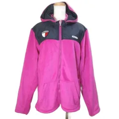 アディダス adidas ゴルフ 大きいサイズ フリース ジャケット 切替 ウェア フード付き ジップアップ ワッペン パープル系 ネイビー X