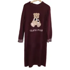 gelato pique(ジェラートピケ) ワンピース サイズONE SIZE レディース ボルドー×ベージュ×マルチ 長袖/ロング丈/パイル/ベア