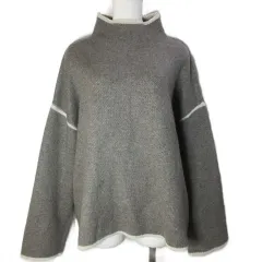 ザラ ZARA 美品 コントラストパイピングニットセーター 2142/255/832 長袖 ハイネック プルオーバー 厚手 ウール混 ドロップショルダー L 175/96A モールグレー /X