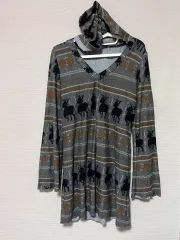 ヴィンテージ ゴスロリ ギャル ゴスパンク 森ガール 鹿 パータン フード ロング丈ワンピース