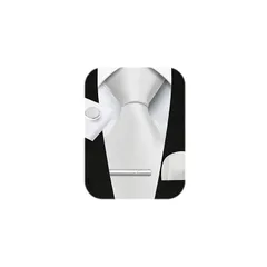 [HISDERN] ネクタイ メンズ ブランド 結婚式 - ホワイト ネクタイ ストライプ チーフ セット シルク おしゃれ 通販 人気A4-02