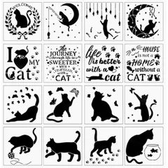 ルボナリエ ステンシルシート 16枚セット 猫 鳥 デザイン 型紙 テンプレート ペイント DIY クラフト 手芸 アート 図案 (ホワイト 猫) [ホワイト 猫]
