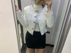 ボタン ツイード ジャケット 白 S クロップド ジャケット