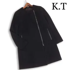 K.T. KIYOKO TAKASE ケーティー キヨコタカセ 秋冬★ ウール混 アンゴラ ノーカラー コート Sz.9　レディース 黒 日本製