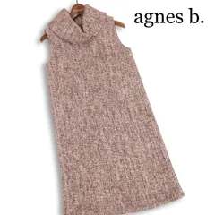 フランス製 agnes b. アニエスベー 秋冬 ウール ニット ツイード ノースリーブ オフタートル ワンピース Sz.36　レディース