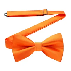 [HISDERN] オレンジ 蝶ネクタイ メンズ ワンタッチ 無地 ボウタイ シルク 結婚式 演奏会 フック式 簡単着脱 パーティー プレゼント By BR-04