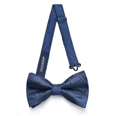 [HISDERN] ネイビー 蝶ネクタイ 大人 結婚式メンズ フォーマル ペイズリー柄 ボウタイ ワンタッチ チーフ セット 簡単着脱 調節可能 bowtie BR-01