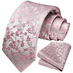 [HISDERN] ネクタイ 花柄 ネクタイ チーフ セット ピンク 礼服用 おしゃれ 慶事用 結婚式用 お祝い 卒業式 HP-03