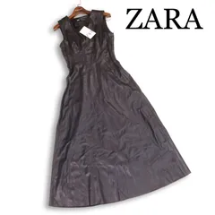 【新品 未使用】 ZARA ザラ マン 秋冬★ フェイク レザー Vネック ノースリーブ ロング ワンピース Sz.XS レディース 黒