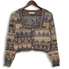 ZARA ザラ 秋冬 現行タグ★ 花柄 フラワー 総柄 ニット カーディガン Sz.S　レディース