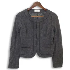 OFUON オフオン 秋冬 ウール★ ノーカラー ジャケット Sz.36　レディース グレーのサムネイル