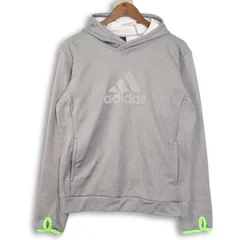 adidas アディダス 秋冬 ロゴ★ 裏起毛 プルオーバー パーカー Sz.L メンズ 灰 グレー トレーニング
