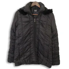 Luxue レディースブランド 秋冬 ラビット リアルファー★ 中綿 ジップ フーディー ジャケット コート Sz.11R　レディース 黒