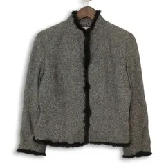 White Joola ホワイトジョーラ 秋冬 Fファー ウール シルク混★ ツイード ジャケット Sz.11R　レディース グレー