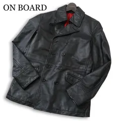 ON BOARD オンボード 秋冬 羊革 リアル ラム レザー★ ピーコート レザージャケット Pコート Sz.M メンズ 黒