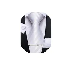 [DiBanGu] ネクタイ 結婚式 ホワイト ネクタイ ポケットチーフ タイクリップ セット ギフトボックス付き