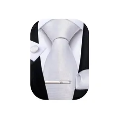 [DiBanGu] ネクタイ 白 結婚式 無地 ホワイト ポケットチーフ タイピン ネクタイ セット ギフトボックス付き 冠婚葬祭