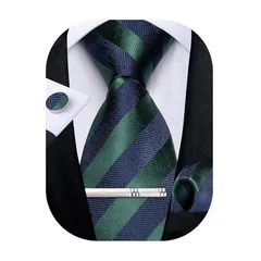 [DiBanGu] ネクタイ 紺 グリーンストライプ ビジネス用 ネクタイセット メンズ フォーマル 入学式 パーティー