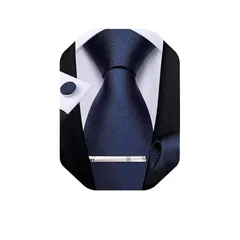 [DiBanGu] ネクタイ ネイビー 無地 フォマール ネクタイ チーフ タイピン カフスボタン セット ビジネス