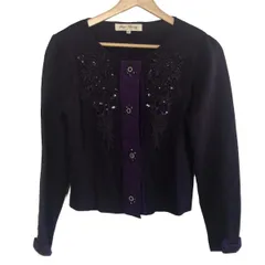 SUPERBEAUTY(スーパービューティー) カーディガン サイズ40 M レディース - パープル 長袖/スパンコール/ビーズ/刺繍/リボン