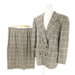 レリアン Leilian ダブルスーツ セットアップ 2点セット テーラードジャケット 背抜き タイトスカート ミモレ ロング ツイード シルク 絹 チェック 大きいサイズ 13 黒 ブラック 白 ホワイト /MN2 ■GY18