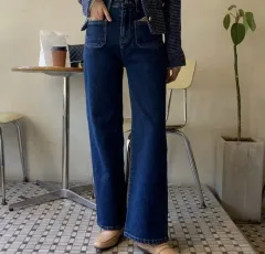 インディゴデニム ジーンズ ウエストゴム パンツ S