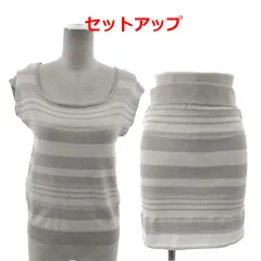 セシルマクビー CECIL McBEE セットアップ 上下セット カットソー スクエアーネック フレンチスリーブ スカート ミディ丈 ボーダー グレー ホワイト 白 シルバー M