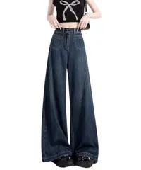 [motayu18] 優秀 スタイルアップ デニム ワイドデニム ワイドパンツ レディース ジーンズ デニムパンツ ズボン ジーパン (JP, アルファベット, XL) [XL]