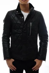 ヴァンキッシュ／VANQUISH シングルライダース ジャケット JKT アウター メンズ 男性 男性用 レザー 革 本革 ブラック 黒  VJJ3048 ゴートレザーダイヤキルトスタンドカラーブルゾン キルティング 中綿 リブ