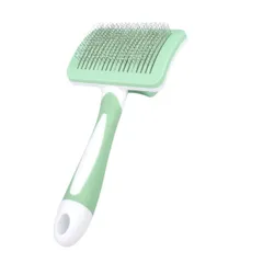 RYUBOF 슬리커 강아지 고양이 토끼 브러쉬, 탈모 제거제, 페인리스 펫 브러쉬, 원푸시, 풀 워시, 미디엄 헤어, 롱 헤어, 필링 케어 (그린) [그린]