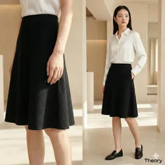 Theory セオリー【S】膝丈ニットスカート 黒 ウール混 ストレッチ生地