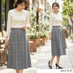 anySIS エニィスィス【M】膝丈スカート グレー グレンチェック柄 きれいめ
