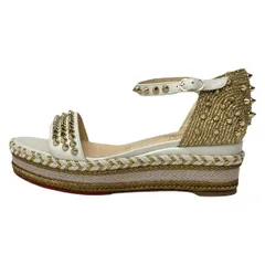 クリスチャンルブタン サンダル 36 レディース - 白×ゴールド ウェッジソール/プラットフォーム/スタッズ/ラメ/アウトソール張替済