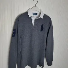M ポロ ラグビー ピケTシャツ 長袖 チャコール ビックポニー ラルフローレン